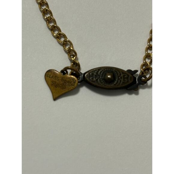 VIntage Glass Works Studio Whimsical Heart Charms Necklace Enamel & Molded Glass - Picture 6 of 11
